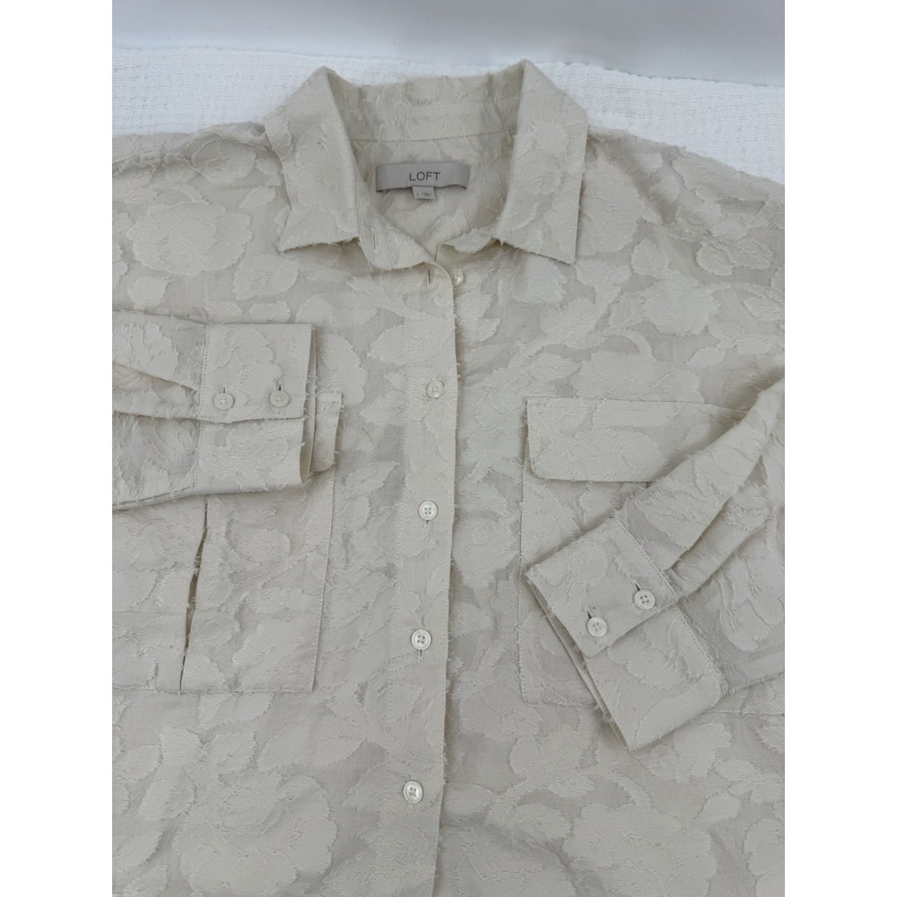 LOFT Shirt Or Jacket Boxy Neutral Button Up Textured Minimalist Coastal Size L